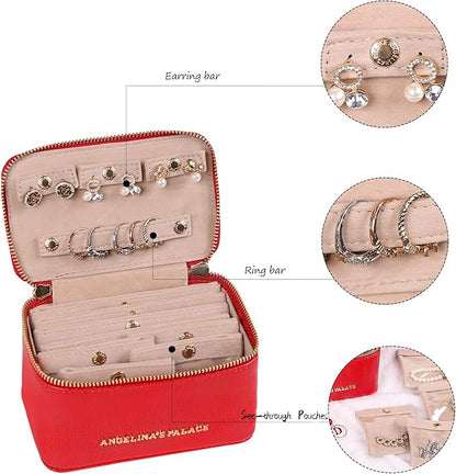 Angelina's Palace Snakeskin Pattern Jewelry Organizer Case Bridesmaid Gifts Travel Bag Vegan Leather Box for Necklace Earring Bracelet Ring(Red)