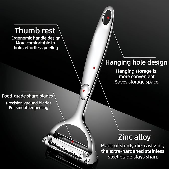 Multifunction Vegetable Peeler Julienne Peeler for Kitchen | stainless steel 2 in 1 julienne vegetable peeler for potato ，cabbage，carrot，cucumber，fruit