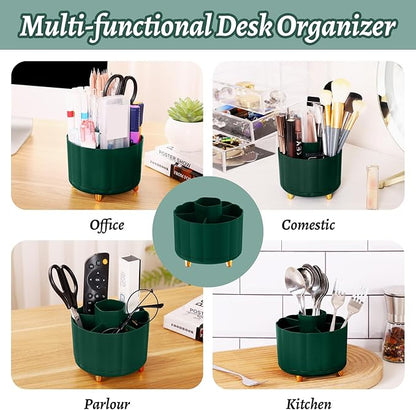 Desktop Organizer 360 Rotating, with 6 Slots Pen & Pencil Holder, Desk Caddy for Markers, pen, pencil, Space Saving Office Organization, Small Desk Essentials, Work Home, Green