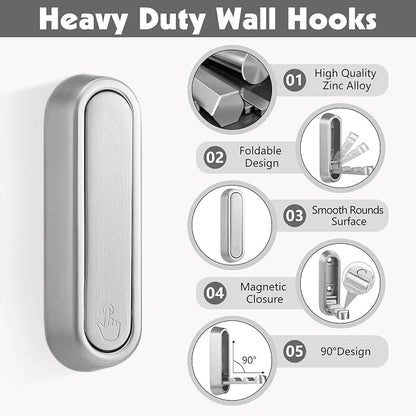 Dntorx Folding Coat Hooks, 6 Pcs Foldable Silver Wall Hooks Heavy Duty Foldable Hook Bathroom Towel Hooks Robe Hooks Wall Mounted for Hanging Coat Towels Clothes Hat Bags Keys