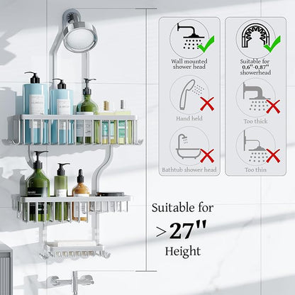 YASONIC Never Rust Shower Caddy Hanging, Aluminum Shower Racks for Inside Shower, 3-Tier Shower Organizer Hanging Over Shower Head with Hooks and Soap Holder, Silver