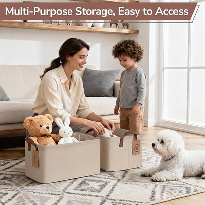 CHICVITA 4 Pack Storage Baskets for Shelves, Foldable Closet Organizer Bins with Handles, Toy Storage Basket for Nursery Living Room, 14.8" x 10.3" x 8.3", Brown