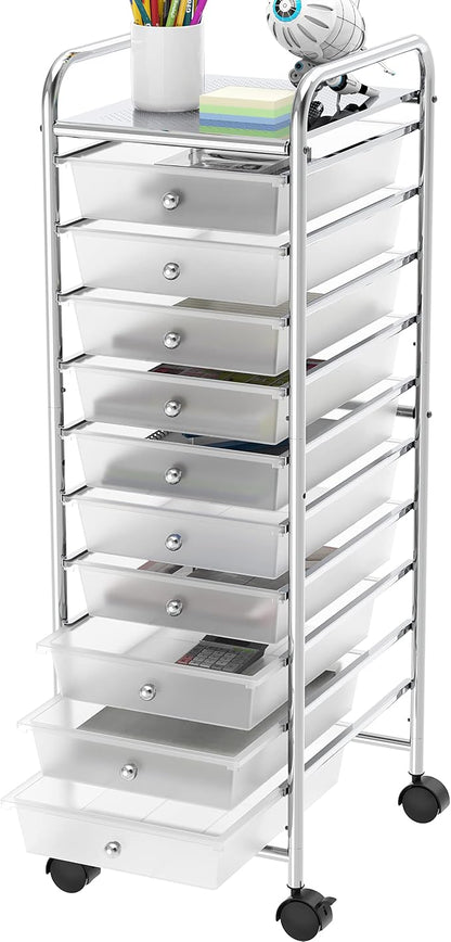 Simple Houseware Utility Cart with 10 Drawers Rolling Storage Art Craft Organizer, Chrome