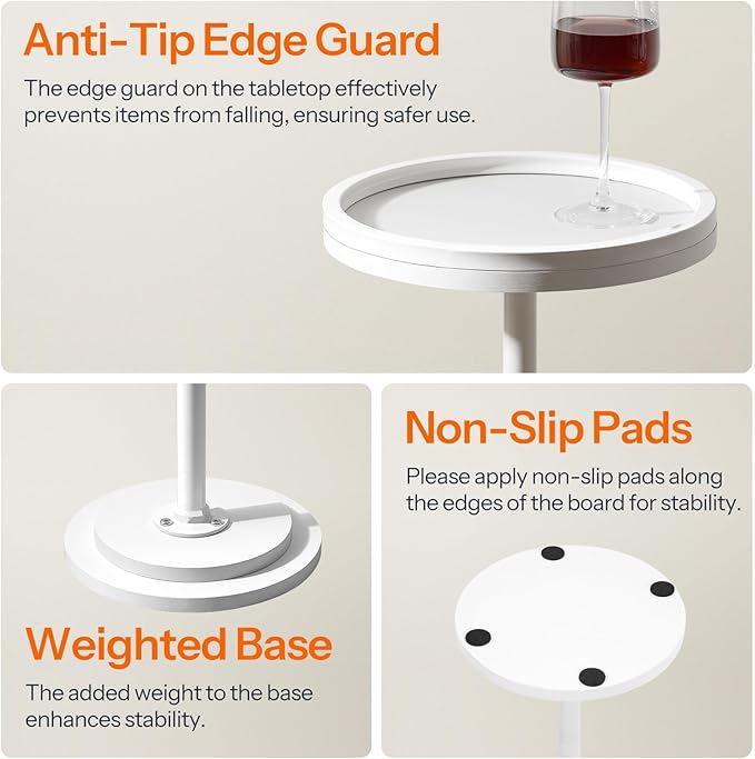 HOOBRO Small Round Side Tables, Set of 2, Drink Tables, Coffee Martini Tables with Pedestal Accent for Small Spaces in Living Room, Bedroom, Sofa Couch, White WW168BZP201