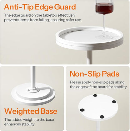 HOOBRO Small Round Side Tables, Set of 2, Drink Tables, Coffee Martini Tables with Pedestal Accent for Small Spaces in Living Room, Bedroom, Sofa Couch, White WW168BZP201