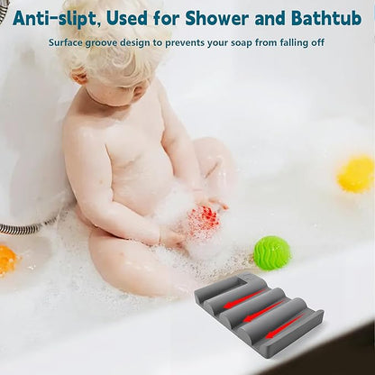 Silicone Soap Dish,Self Draining Soap Holder Perfect for Shower,Bathroom Sink,Kitchen Sink & Travel,Non-Slip Bar Soap Holder Extend Soap Life,Keep Soap Bars Dry & Easy Cleaning Grey-1Pcs