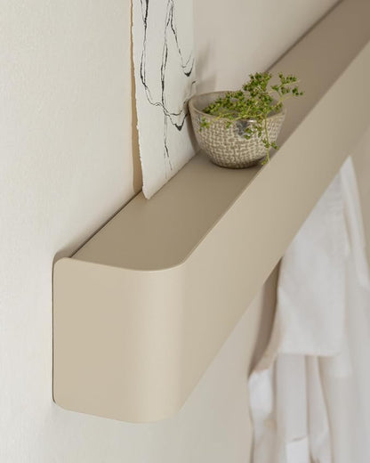 Kazai.® Coat Rack Wall Mount with Shelf 'Tone' | Modern Design Coat Hanger with Hidden Hooks and Storage | Hat Rack with Shelf in Metal | Wall-Mounted Purse Organizer | Taupe