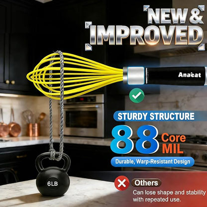 Anaeat Silicone Whisk, Thick Stainless Steel Wire Inner Heat Resistant - Kitchen Whisks for Non-Stick Cookware, Balloon Egg Beater for Whisking, Blending, Beating, Frothing & Stirring (Yellow)