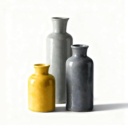 3PCS Ceramic Vase Set for Pampas Grass, Modern Boho Home Decor, Matte Handmade Vases Multi-Color for Farmhouse Living Room Shelf, Mantel, Centerpieces, Kitchen, Coffee Table Decoration