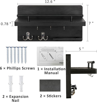 OurWarm Key Holder for Wall Decorative with 5 Key Hooks, Wall Mounted Key Hangers for Wall with Mail Key Rack, Wooden Mail Organizer with Shelf