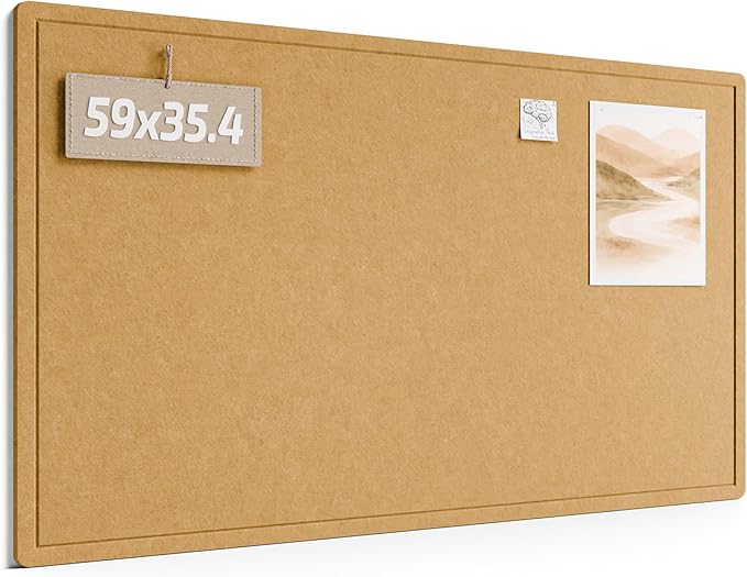 Fluxynara Large Bulletin Board, 59" x 35.4" Cork Board Alternative with 24 Safe Removable Adhesive Tabs, Foldable Felt Pin Board for Home Office, Classroom, Bedroom,Entryway for Walls— Mustard Yellow