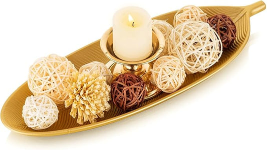 Hanobe Decorative Bowls for Home Decor: Leaf Shaped Wood Key Tray Entryway Decor Leaves Bowl for Fireplace Mantel, Gold