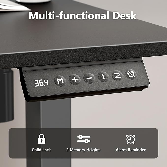 55" Electric Standing Desk Adjustable Height, Ergonomic Sit Stand Computer Desk for Home Office, Sturdy Motorized Workstation with Memory Controller & Timer, Black