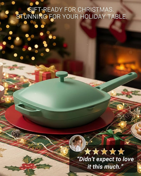 10.5 Inch(3.8QT) Ceramic Pan with Lid,Non Stick Frying Pans Cast Aluminum Deep Sauté Pans,Ti-Ceramic Non Toxic Pix Pan with Wooden Spatula and Scrubber-Mint Haze