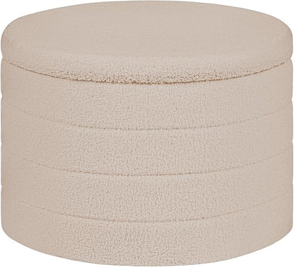 PINPLUS Round Ottoman with Stroage, Boucle Storage, Foot Stool Foldable Coffee Table Ottoman for Living Room, Bedroom, Dorm (Beige)