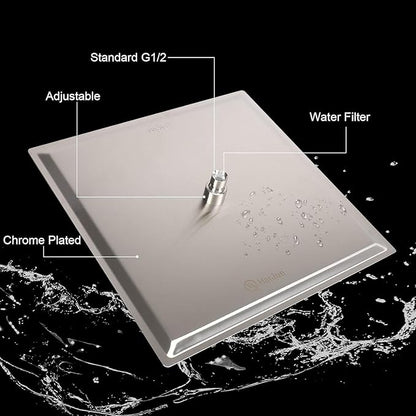 HarJue Shower Head with Extension Arm, High Pressure Square with ShowerArm, Stainless Steel Rainfall-Waterfall Full Body Coverage (10'' Shower with 16'' Arm, Brushed Nickel)