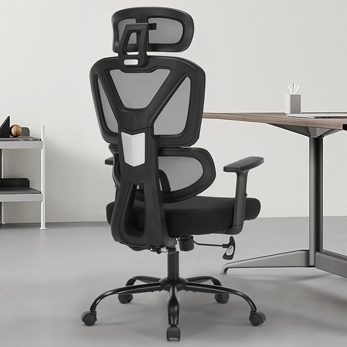 Home Office Chair, Ergonomic Desk Chair with Adjustable Height, Lumbar Support, High Back Mesh Computer Chair with Flip up Armrests, Task Chairs for Home Office - 300lb Executive Chairs (Black)