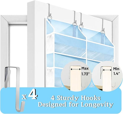 Blue Over the Door Organizer 5 Tiers, Extra Large Behind Door Storage of 10 Compartments, 80 lbs Weight Capacity Hanging Storage Organizer with Clear Window Kids Toys, Shoes, Diapers, Room storage