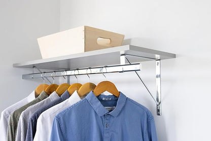 Custom Cut-to-Size Premium Wall-Mounted Shelf with Rod and Bracket Kit. 3/4" Thick Shelves, 14 inches deep. Customize The Length from 16" up to 72".