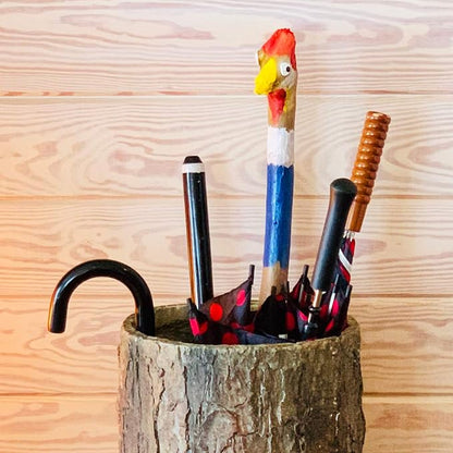 🌳 Vintage Farmhouse Umbrella Stand. Unique Indoor / Outdoor Walking Stick & Umbrella Holder. Rustic Home Entryway Log Bin.