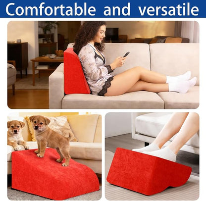 Foot Rest for Under Desk at Work, Ergonomic Under Desk Footrest with Washable Cover for Office, Home & Gaming Leg Elevation Pillow Red