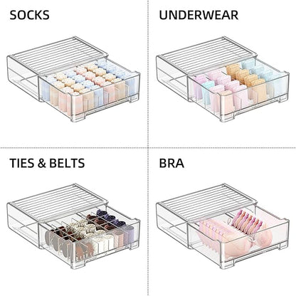 Underwear Drawer Organizer with Dividers, 24 Cell Stackable Sock Organizer for Closet, Plastic Underwear Storage Drawer for Closet, Bra Organizer for Baby Clothes, Panties, Belts, Ties, Scarf