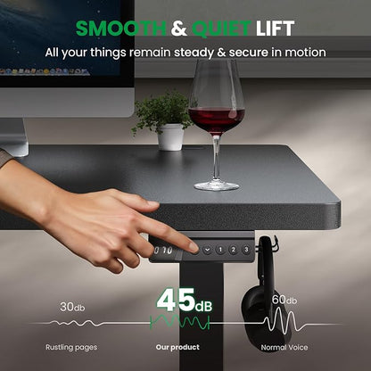 Electric Standing Desk Adjustable - 63x30 Inch Sit Stand Desk with 1 Inch Thick Tabletop, Double Beam Frame, 3 Memory Height Adjustment, Cable Management for Home Office