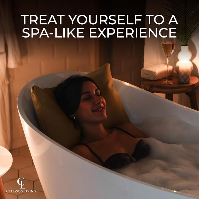 Luxury Bath Pillow for Tub - Thick and Comfortable Bathtub Pillow Support for Head and Neck and Back - Washable Quick-Drying Bath Pillows - Bath Cushion for Home Spa - Fits Any Bathtub - Sand