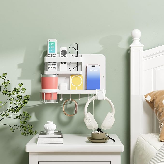 Versatile Bedside Wall Organizer, Floating Bedside Shelves, Wall Mount Essential Accessories for Room Decor, Dorm, Makeup Organizer, Remote Control Holder，Night Stand