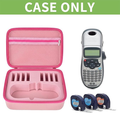 Case Compatible with DYMO LetraTag LT-100H Handheld Label Maker Machine, Holder for Labeler Makers Printer Machine & Labeling Tapes Refills, with Mesh Pocket for Accessories- (Pink)