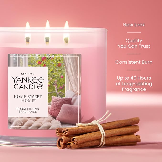 Yankee Candle Home Sweet Home, Fall Scented Candle, 14.5oz 3-Wick Candle Jar with up to 40 Hours Burn Time
