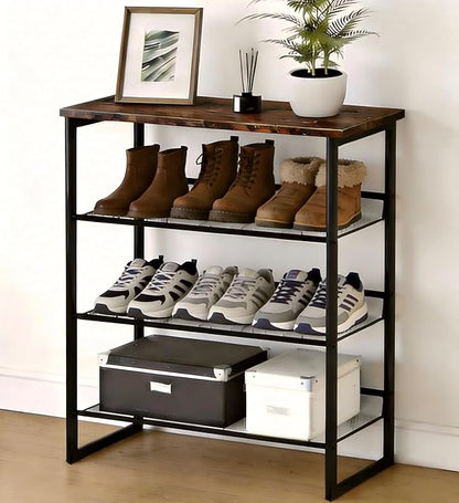 Garden 4 you 4-Tiers Shoe Storage Freestanding Organizer Modern 25.2 in Tilting Adjustable Shoe Rack for High Heels, Entryways, Hallways, Closets, Dormitory Rooms, Industrial, Brown
