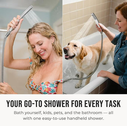 G-Promise All Metal 10" Dual Square Shower Head Combo | Rain Shower Head | Handheld Shower Wand | Adjustable | Smooth 3-Way Diverter | 71" Extra Long Hose - A Bathroom Upgrade (Chrome)