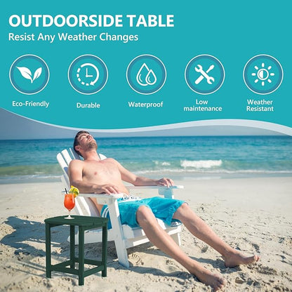 Plawdlik Hdpe Outdoor Adirondack Side Table, Wooden Textured, Set for Patio, Garden, Porch, Pool Composite Patio, Backyard, Bathroom and Indoor, Maintenance & Weather Resistant （Green）