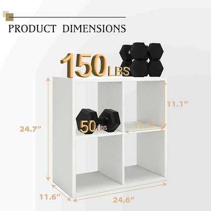 WannabeMyself【2026 Wooden Thick Frame】 4 Cube Storage Organizer with Anti-Tipping Kits, Reversible Open Back Book Shelf,Bookcase for Living Room,Bedroom,Entrance Hall,Office,11.6×24.6×24.7,White