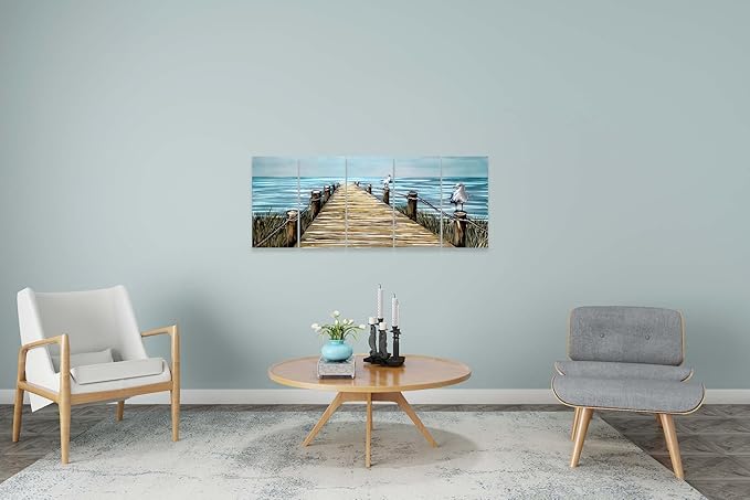 YHSKY ARTS Beach Metal Wall Art - Handcrafted Rustic Bridge Sculpture Set for Home Decor