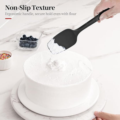 600ºF Heat Resistant Spatula, 11.34 inch High Heat Food Safe Semless Kitchen Silicone Spoon Spoonula Scraper for Cooking Baking Mixing Scraping Stirring Nonstick Cookware Pan Bowl (Black)