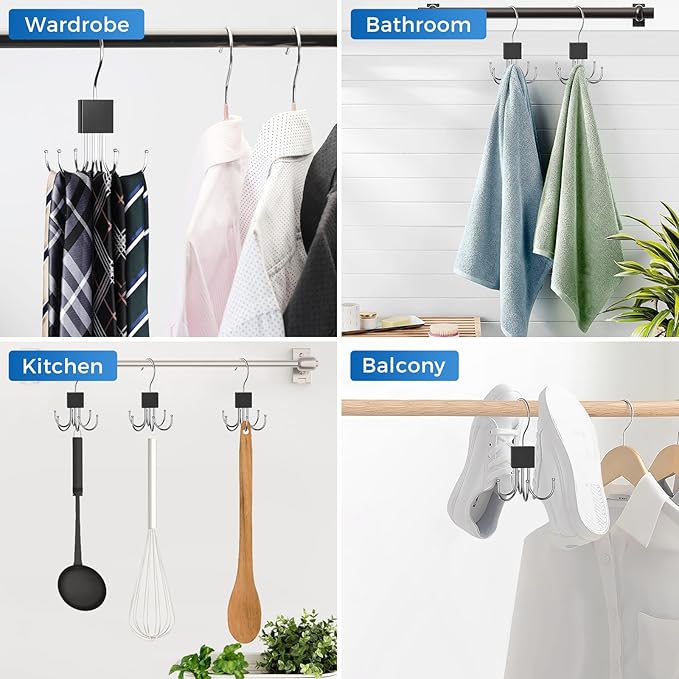 4 Pack Belt Hanger, Belt Organizer for Closet 360° Rotatable Max 24 Belt Storage Space Saving Closet Organizers and Storage Black