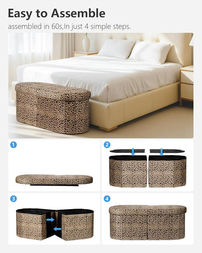 AmasSmile Footrest Ottoman Bench with Storage,34Inch Footstool, Coffee Table, Padded Seat, Storage Chest,Blanket Store with Flipping Lid for Livingroom and Bedroom (Leopard Print(Velvet))