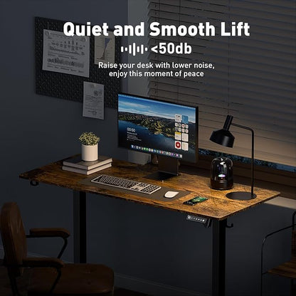 63 x 28 Inch Electric Standing Desk Adjustable Height, Sit Stand Desk, Stand up Desk for Home Office, Computer Workstation (Spliced Desktop,Rustic Brown)