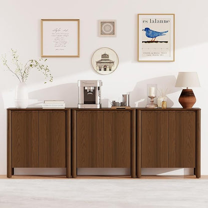 Buffet Cabinet with Storage, Accent Sideboard Cabinet with Adjustable Shelves, Solid Wood Freestanding Storage Cabinet for Living Room Dining Room Entry Kitchen, Walnut