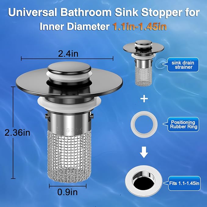 Sink Stopper Hair Catcher, Pop-up Sink Drain Strainer with Removable Stainless Steel Strainer Basket Hair Catcher, Bathroom Sink Strainer for Bathroom Sink Stopper Replacement (2pcs)