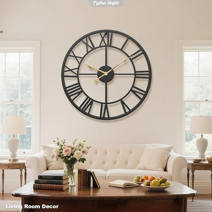 Pytha Sight 29.5 Inch Extra Giant Large Wall Clock,Oversized Modern Decorative Black Metal Roman Numeral Wall Clocks for Living Room,Kitchen Decor,Perfect Housewarming Gifts for a New Home