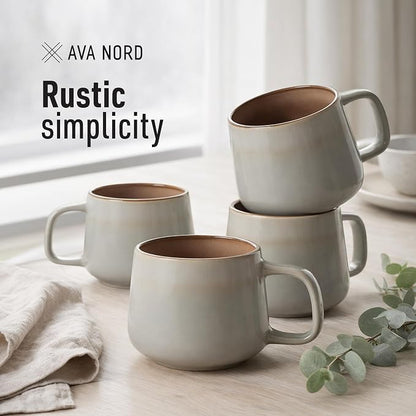 Ava Nord Small Ceramic Coffee Mugs Set of 4 | 8 oz Stoneware Coffee Cups | Lead-Free, Non-Toxic | Microwave & Dishwasher Safe | Comfortable Handle | Aesthetic Nordic Design for Cappuccino | Sage Ash
