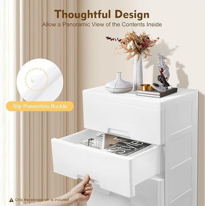 Plastic Dresser for Bedroom with 5 Drawers,Stackable Vertical Storage Tower, Small Dresser Chest of Drawers, Mobile Drawer Storage Cabinet with Wheels for Hallway Entryway,Bedroom Furniture (White)