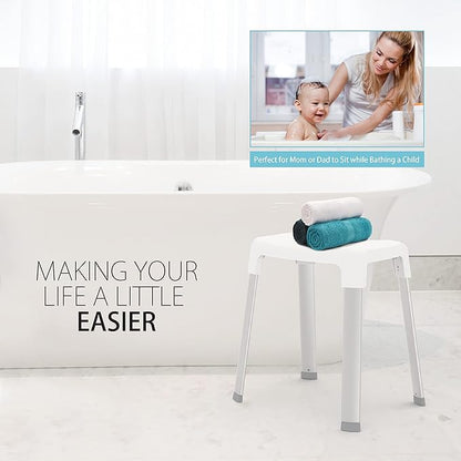 Better Living Smart 4 Shower Bench for Inside the Shower, Shower Stool for Shaving Legs & to Sit On, Rustproof Non-slip Stool with Durable Aluminum Legs, Waterproof Shower Bench, White