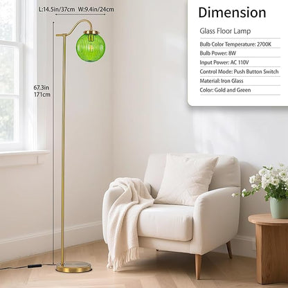 MAYNA Bedroom Floor Lamp, Modern Green Shade, 67" Tall, Suitable for Bedroom, Study, Office (Includes 2700K Bulb) (Gold and Green)