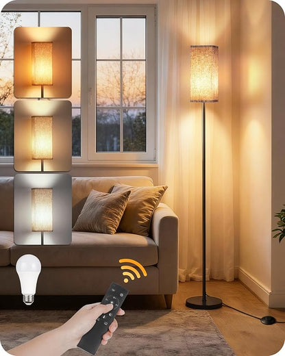 64.2” Dimmable Floor Lamp for Living Room with Remote and Foot Switch, Corner Floor Lamp for Bedroom, Includes 10W A19 Bulb, Modern Standing Tall Lamp, ETL Listed Beige and Black E17LD05
