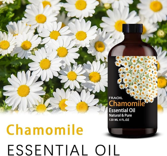 Chamomile Essential Oil, Chamomile Oil 4 Fl Oz 120ML for Diffuser Humidifier Yoga Cleaning DIY Candle Soap Making Perfume Gift for Women Essential Oils FRAOIL (Chamomile 4 Fl Oz (Pack of 1))