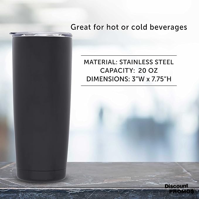 DISCOUNT PROMOS Pipette Stainless Steel Coffee Tumblers 20 oz. Set of 6, Bulk Pack - Double Wall, Perfect for Coffee, Hot Cocoa, Other Hot & Cold Beverages - Black